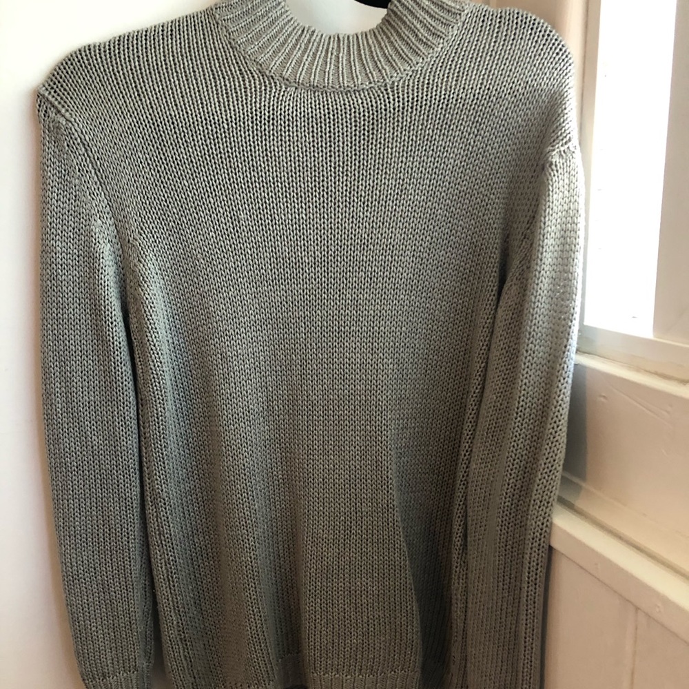 Grey sweater with button down back + patched elbow